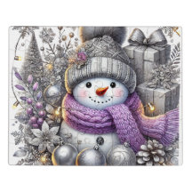 Elegant Snowman with Winter Decor – Silver and Pur