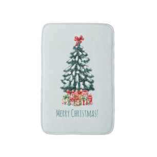 Elegant Snowy Christmas Tree Bath Mat