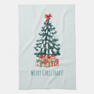 Elegant Snowy Christmas Tree Kitchen Towel