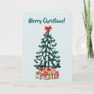 Elegant Snowy Christmas Tree Mint Green Card
