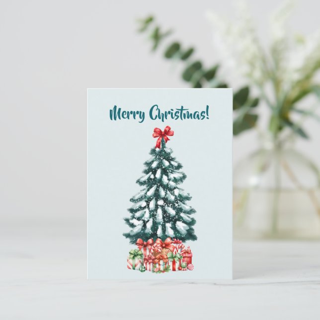 Elegant Snowy Christmas Tree Postcard (Standing Front)