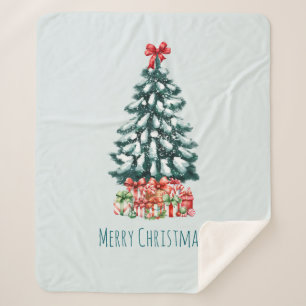 Elegant Snowy Christmas Tree Sherpa Blanket