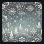 Elegant Snowy Forest Christmas Holiday Square Sticker<br><div class="desc">Add a magical touch to your holiday projects with these elegant stickers! Featuring a serene snowy forest under a starry night sky with swirling snowflakes and delicate floral accents, these stickers are perfect for gift wrapping, sealing holiday cards, decorating envelopes, crafting, or personalizing party favours. Designed to complement our matching...</div>