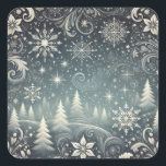 Elegant Snowy Forest Christmas Holiday Square Sticker<br><div class="desc">Add a magical touch to your holiday projects with these elegant stickers! Featuring a serene snowy forest under a starry night sky with swirling snowflakes and delicate floral accents, these stickers are perfect for gift wrapping, sealing holiday cards, decorating envelopes, crafting, or personalizing party favours. Designed to complement our matching...</div>