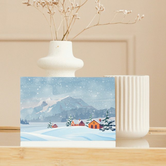 Elegant Snowy Mountain Village Foil Holiday Card (Creator Uploaded)