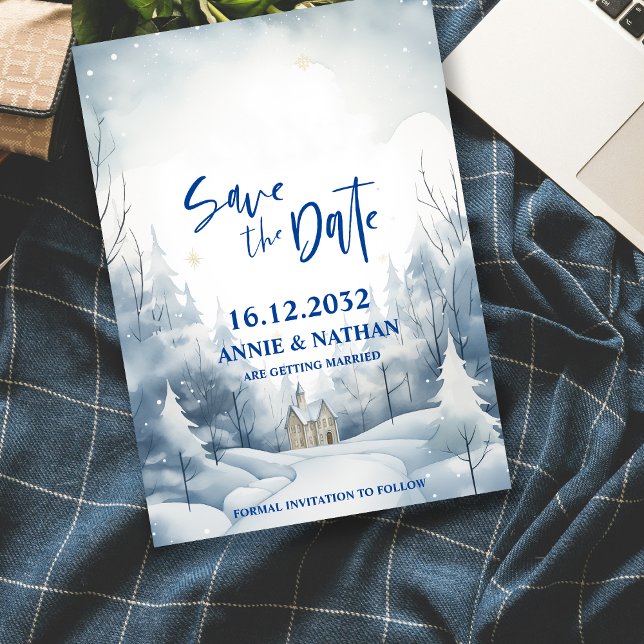 Elegant Snowy Night Winter Wedding Save the Date (Elegant Snowy Night Winter Wedding Save the Date Invitation)