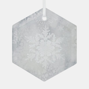 Elegant Snowy Snowflake Christmas Glass Ornament