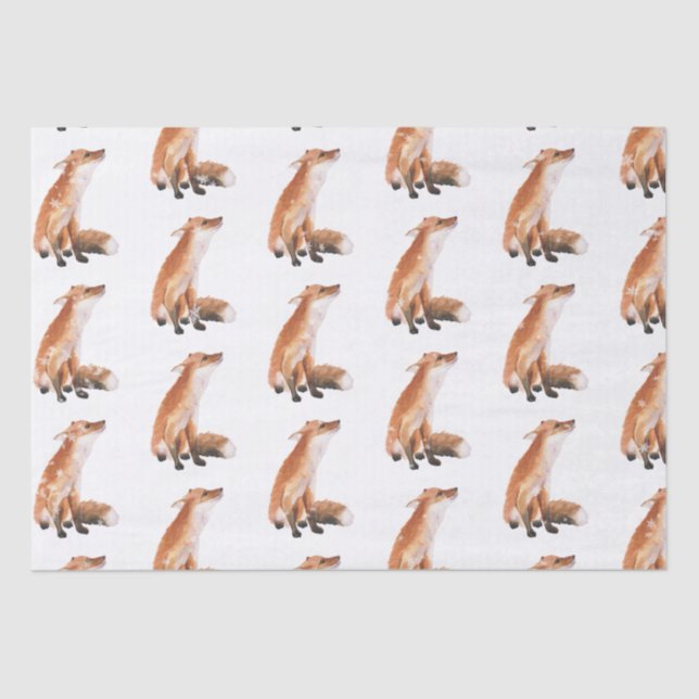 Elegant Snowy Winter Animals Red Fox Tissue Paper (Front)
