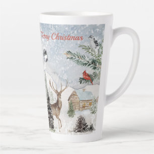 Elegant Snowy Winter Wonderland Red Cardinal Latte Mug
