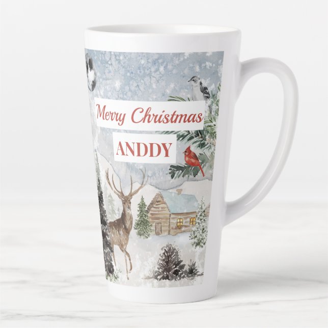 Elegant Snowy Wintery Merry Christma Red Cardinal  Latte Mug (Right)