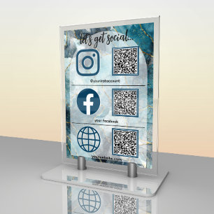 Elegant Social Media Sign With QR Code Table Card