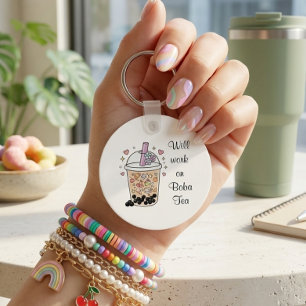 elegant sofft cool boba tea easthetic keychain