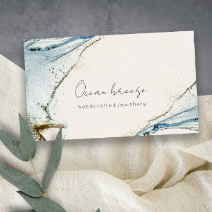Elegant Soft Abstract Watercolor Blue Gold Beachy Business Card