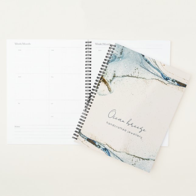 Elegant Soft Abstract Watercolor Blue Gold Beachy Planner (Display)