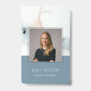 Elegant Soft Aqua Blue Gold Watercolor Beach Photo Badge