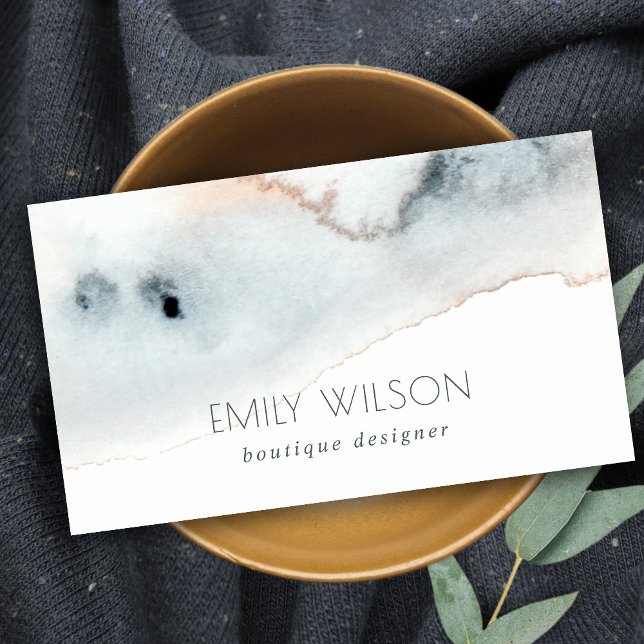 Elegant Soft Aqua Blue Gold Watercolor Beachy Business Card (Creator Uploaded)