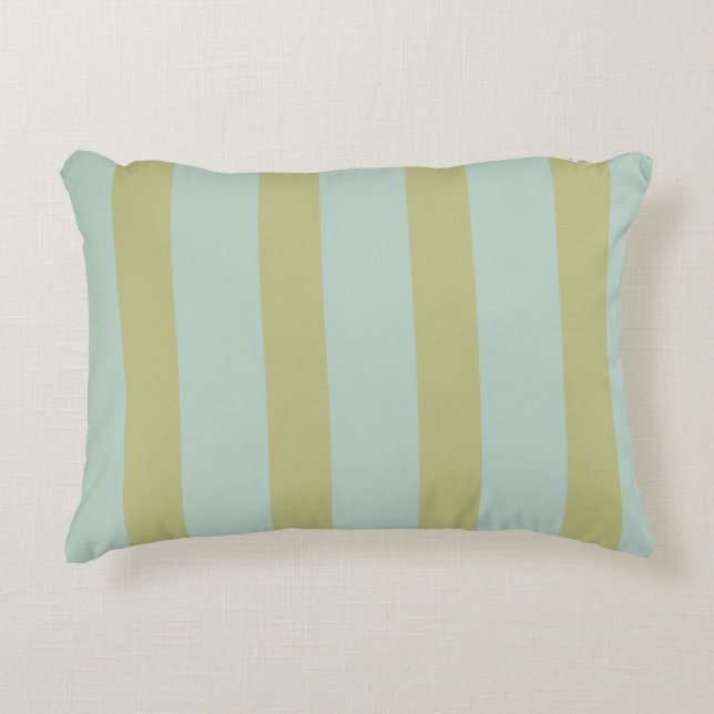 Elegant Soft Blue and Green Stripes Accent Pillow (Front)