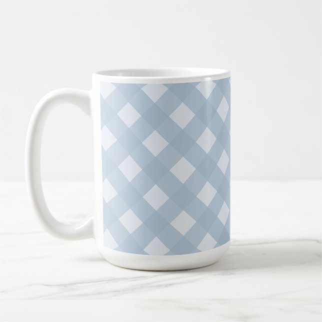 Elegant Soft Blue and White Chequered Pattern Coffee Mug (Left)