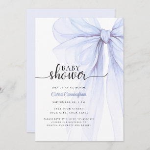 Elegant Soft Blue Bow Baby Shower Invitation