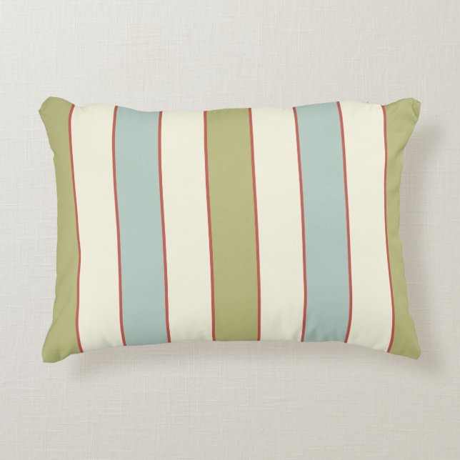 Elegant Soft Blue, Green and Cream Stripes Accent Pillow (Front)