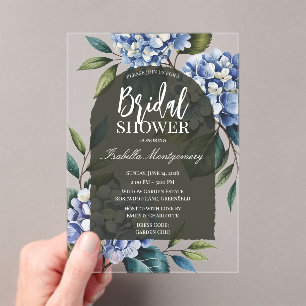 Elegant Soft Blue Hydrangea Bridal Shower Acrylic Invitations