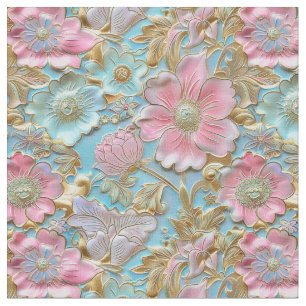 Elegant soft blue soft pink floral cloisonne fabric