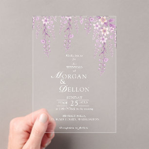 Elegant Soft Blush Lavender Floral Wedding Acrylic Invitations