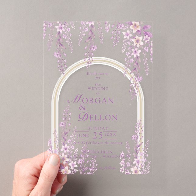 Elegant Soft Blush Lavender Floral Wedding Acrylic Invitations (Insitu (Handheld))