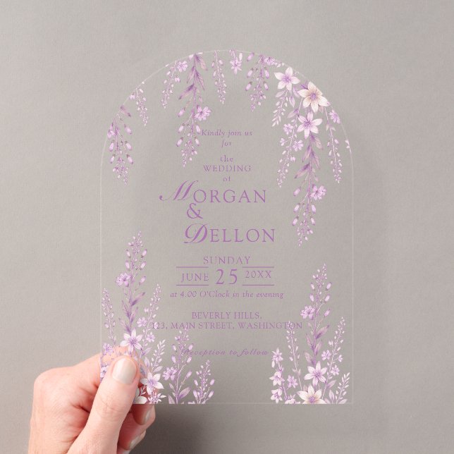 Elegant Soft Blush Lavender Floral Wedding Acrylic Invitations (Insitu (Handheld))