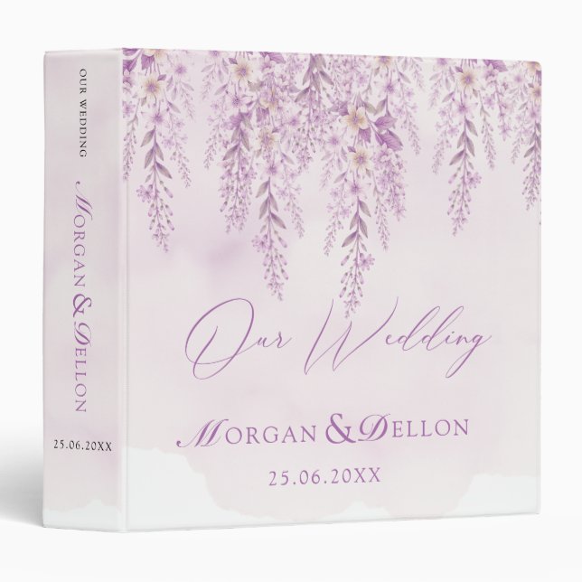 Elegant Soft Blush Lavender Floral Wedding Binder (Front/Spine)
