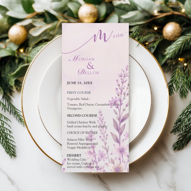 Elegant Soft Blush Lavender Floral Wedding  Menu (Creator Uploaded)