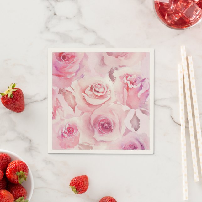 Elegant Soft Blush Pink Rose Floral, boho Love Napkin (Insitu)