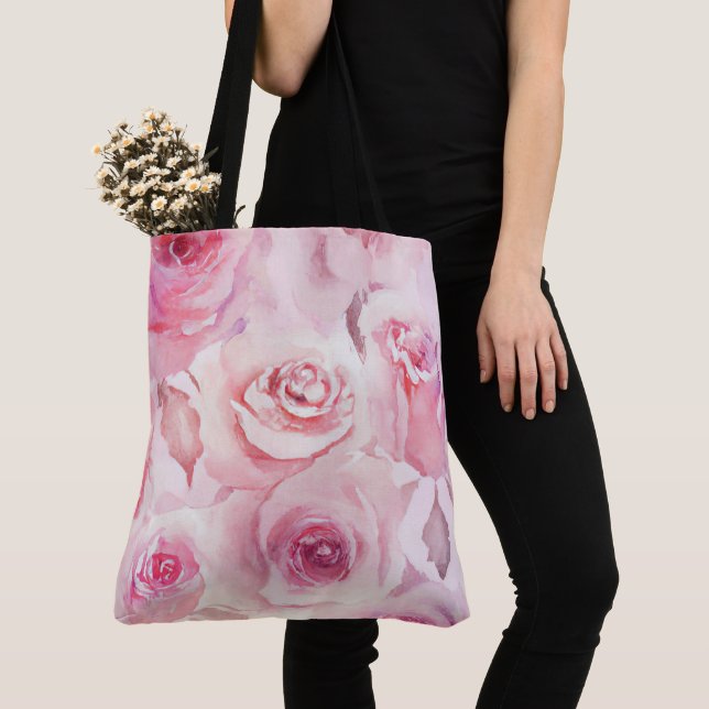 Elegant Soft Blush Pink Rose Floral Tote Bag (Close Up)