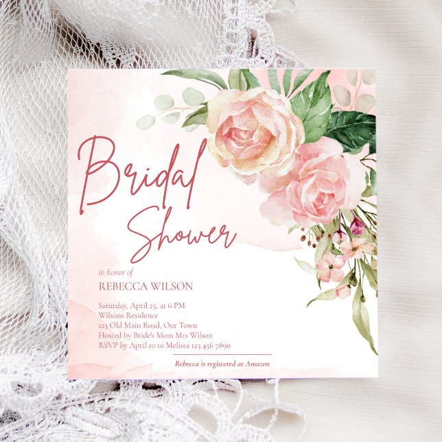Elegant soft blush pink roses bridal shower invitation (Creator Uploaded)
