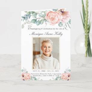 Elegant Soft Blush Pink Roses Floral Photo Funeral Program