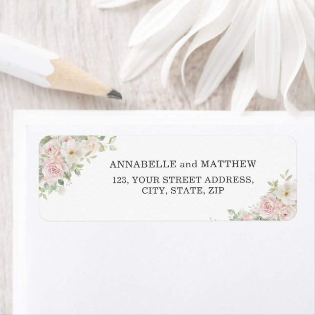 Elegant Soft Blush Roses Return Address Label (Insitu)