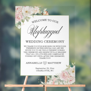 Elegant Soft Blush Roses Unplugged Wedding Acrylic Sign