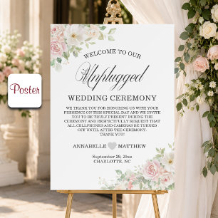 Elegant Soft Blush Roses Unplugged Wedding Poster