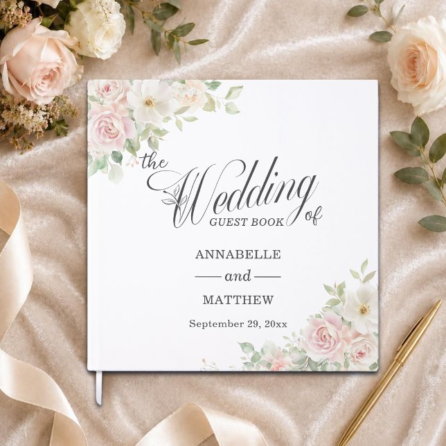 Elegant Soft Blush Roses Wedding Guest Book (Creator Uploaded)