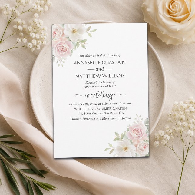 Elegant Soft Blush Roses Wedding  Invitation (Creator Uploaded)