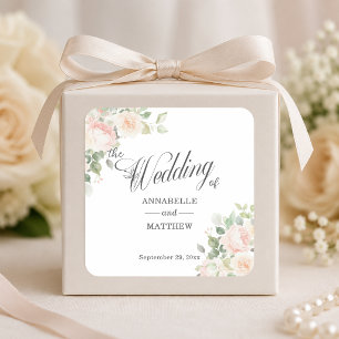 Elegant Soft Blush Roses Wedding Square Sticker