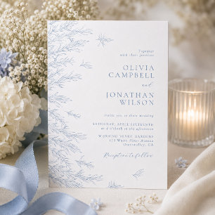 Elegant Soft Dusty Blue Leaves Botanical Wedding Invitation