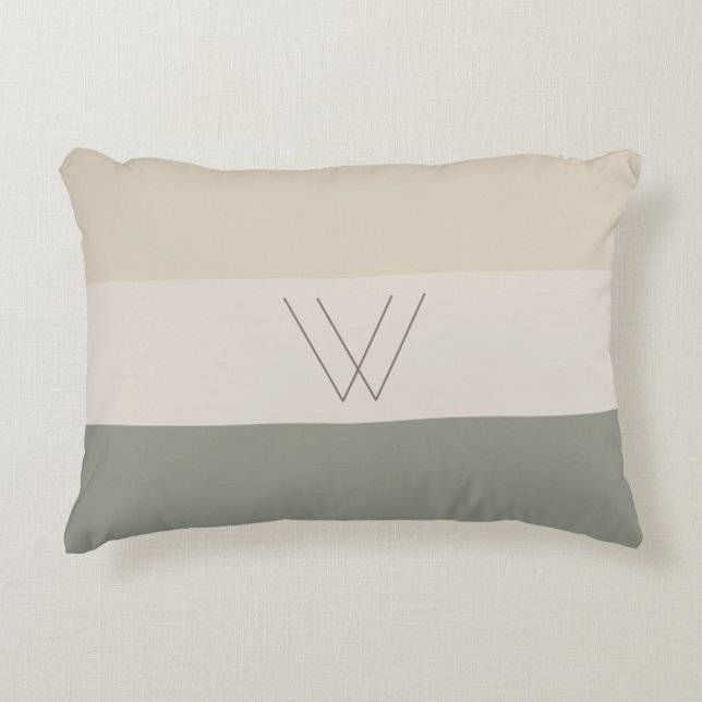 Elegant Soft Evergreen, Off White, Tan & Brown Accent Pillow (Front)
