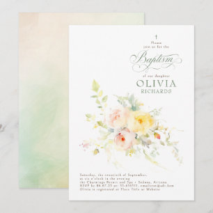 Elegant Soft Flowers Baptism Invitation