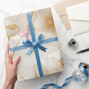 Elegant Soft Gold Flower White Floral Pattern Wrapping Paper