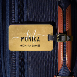 Elegant Soft Gold Foil Monogram Custom Luggage Tag
