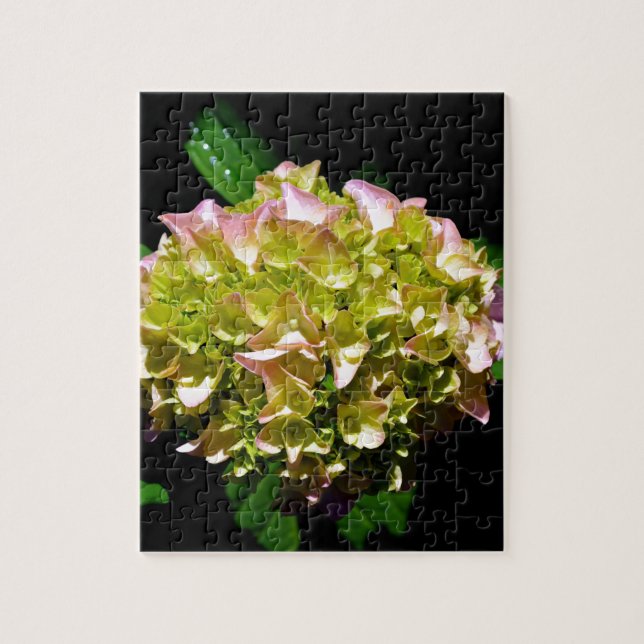 Elegant soft green pink green floral hydrangea jigsaw puzzle (Vertical)