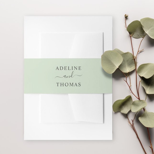 Elegant Soft Green Wedding Monogram Invitation Belly Band (Creator Uploaded)