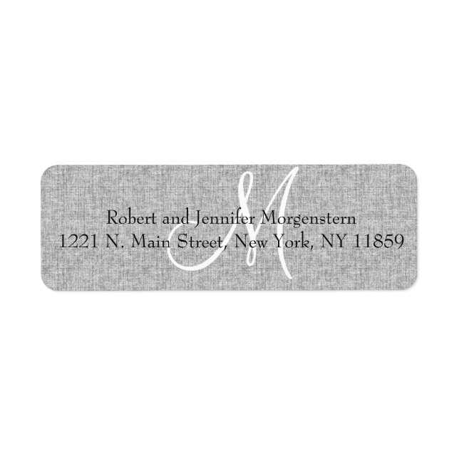 Elegant Soft Grey Linen Monogram Address Labels (Front)