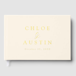Elegant Soft Ivory and Gold Calligraphy Wedding Guest Book
